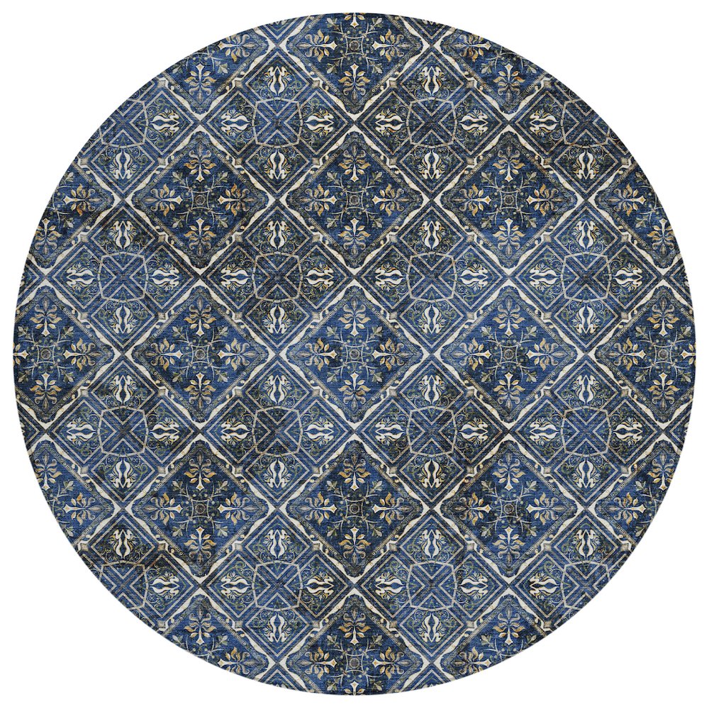 Machine Washable Indoor/Outdoor Chantille ACN2692 Blue 8' x 8' Round Rug. Picture 1