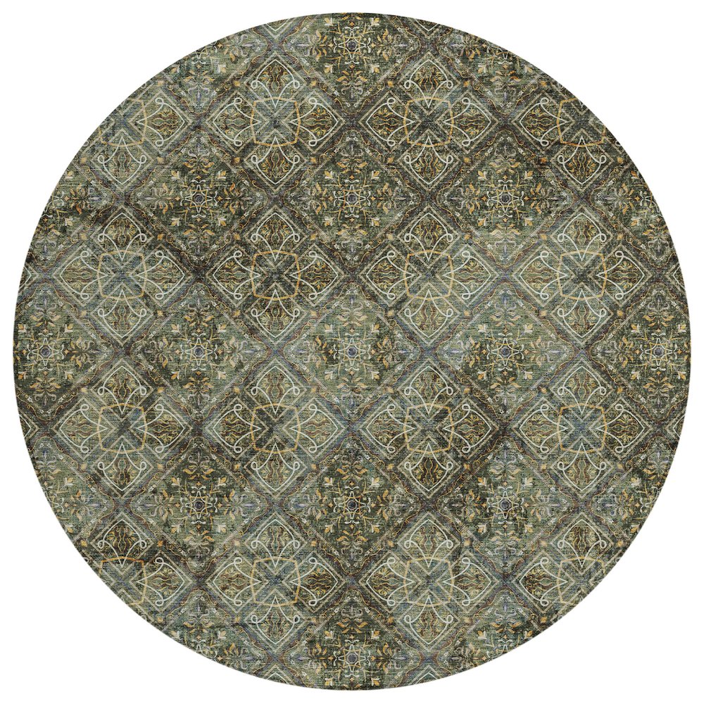 Machine Washable Indoor/Outdoor Chantille ACN2692 Green 8' x 8' Round Rug. Picture 1