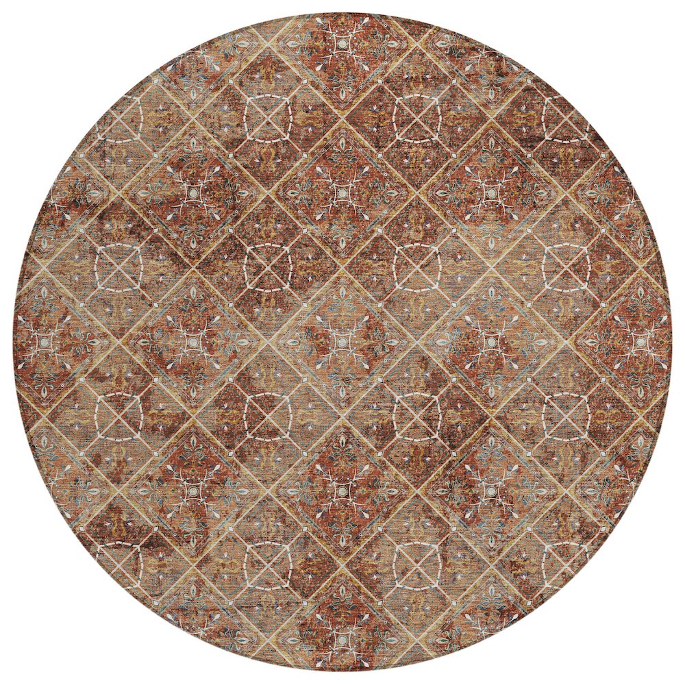 Machine Washable Indoor/Outdoor Chantille ACN2692 Orange 8' x 8' Round Rug. Picture 1