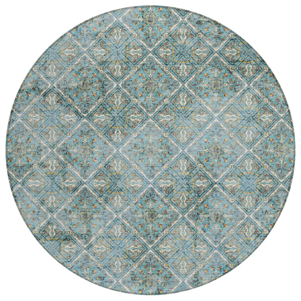 Machine Washable Indoor/Outdoor Chantille ACN2692 Teal 8' x 8' Round Rug. Picture 1