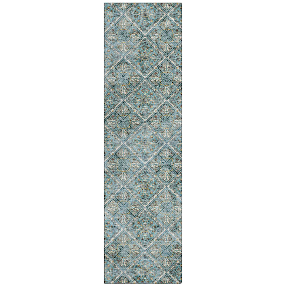 Machine Washable Indoor/Outdoor Chantille ACN2692 Teal 2'3" x 7'6" Runner Rug. Picture 1