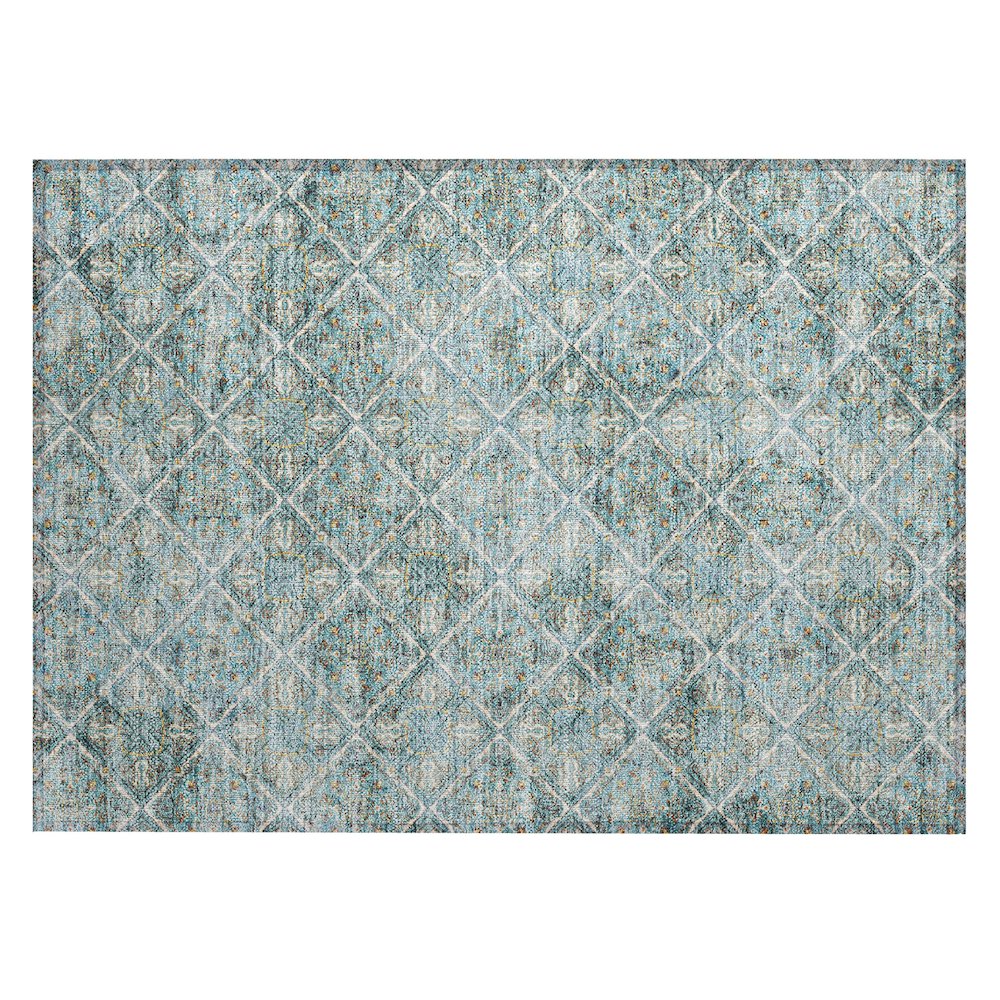 Machine Washable Indoor/Outdoor Chantille ACN2692 Teal 1'8" x 2'6" Rug. Picture 1