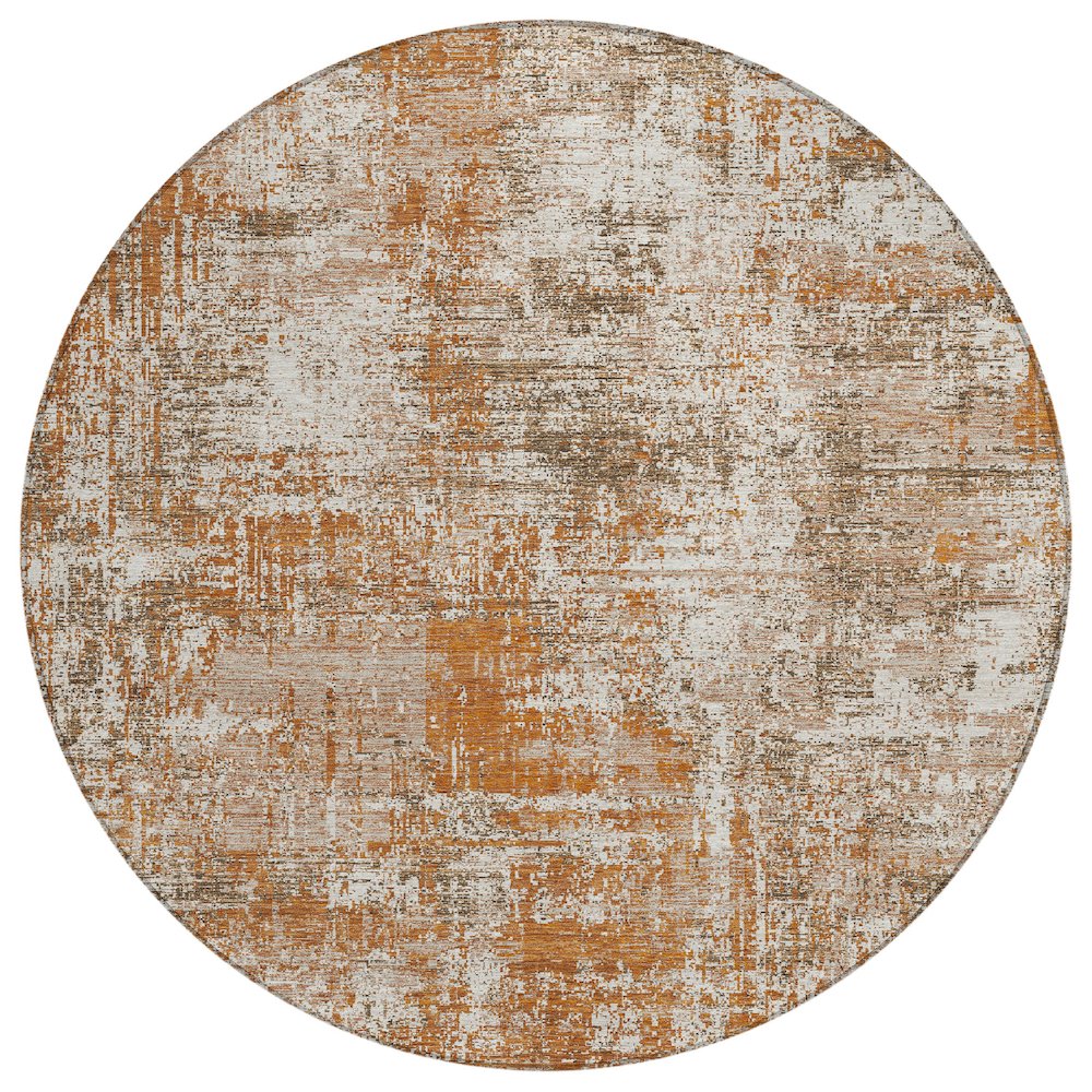 Machine Washable Indoor/Outdoor Chantille ACN2693 Orange 8' x 8' Round Rug. Picture 1