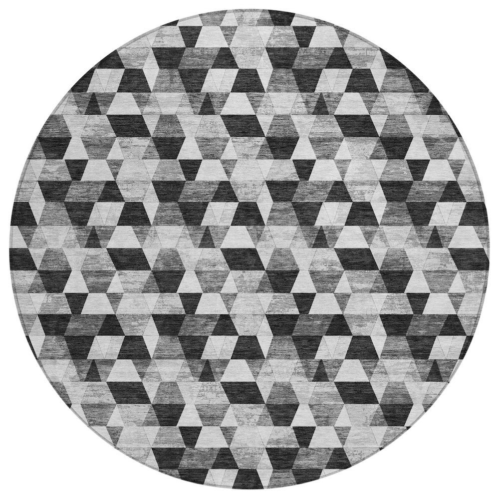 Machine Washable Indoor/Outdoor Chantille ACN2694 Black 8' x 8' Round Rug. Picture 1