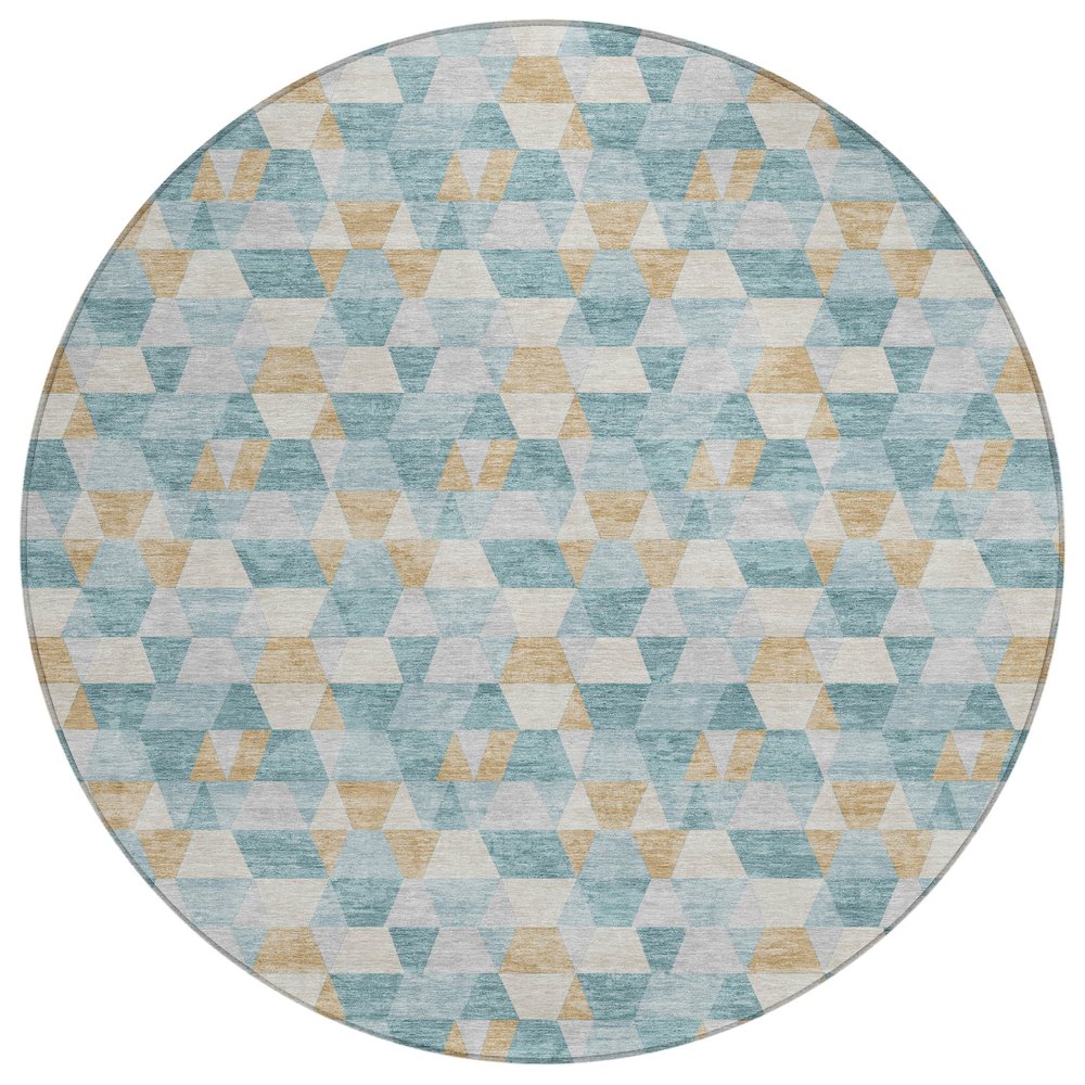Machine Washable Indoor/Outdoor Chantille ACN2694 Teal 8' x 8' Round Rug. Picture 1