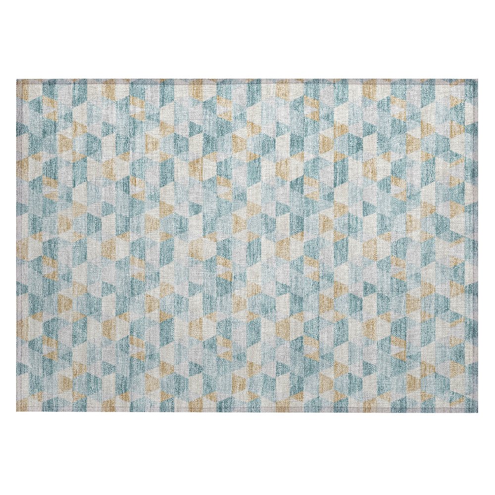 Machine Washable Indoor/Outdoor Chantille ACN2694 Teal 1'8" x 2'6" Rug. Picture 1