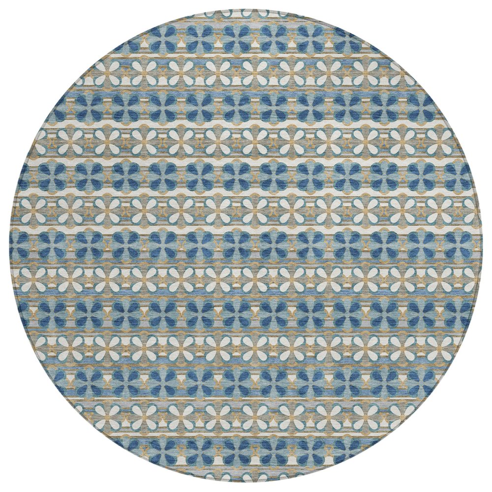 Machine Washable Indoor/Outdoor Chantille ACN2695 Teal 8' x 8' Round Rug. Picture 1