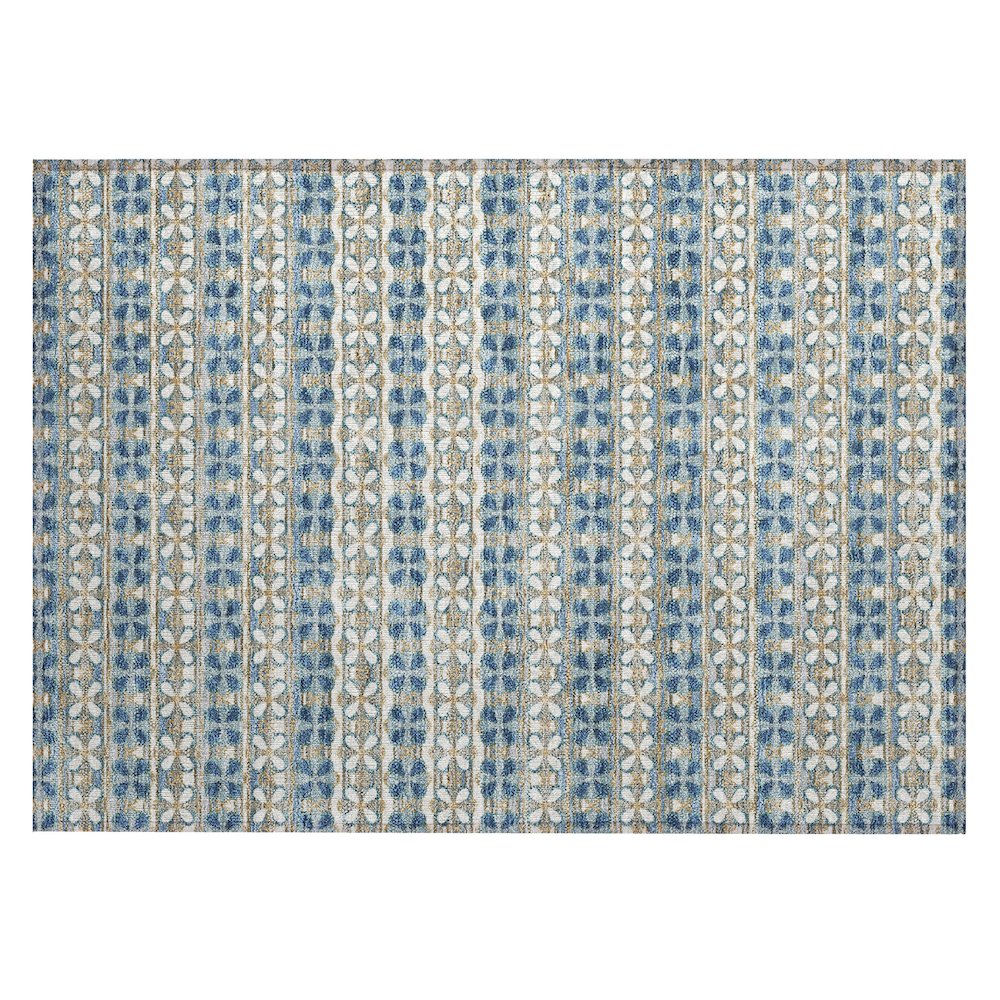 Machine Washable Indoor/Outdoor Chantille ACN2695 Teal 1'8" x 2'6" Rug. Picture 1