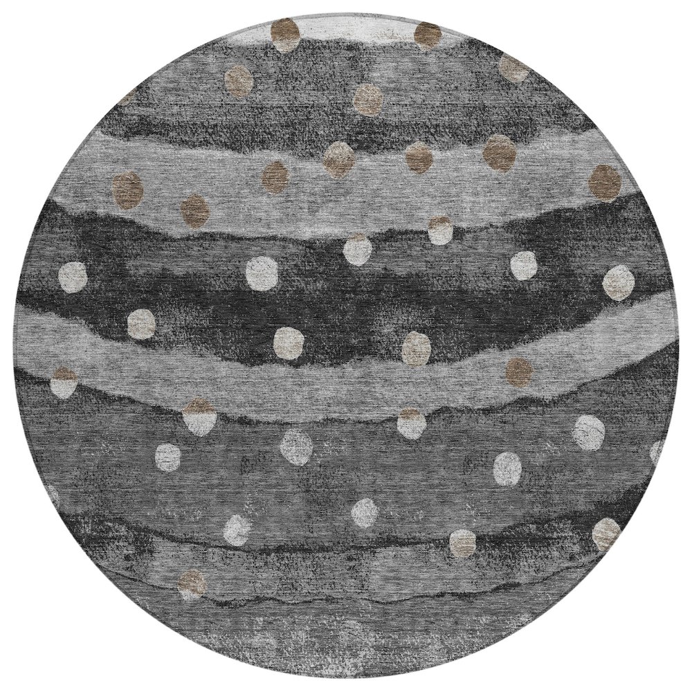 Machine Washable Indoor/Outdoor Chantille ACN2696 Black 8' x 8' Round Rug. Picture 1