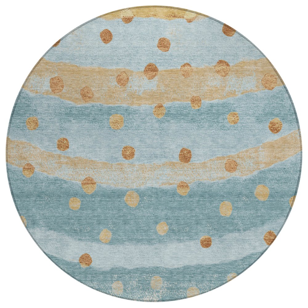 Machine Washable Indoor/Outdoor Chantille ACN2696 Teal 8' x 8' Round Rug. Picture 1