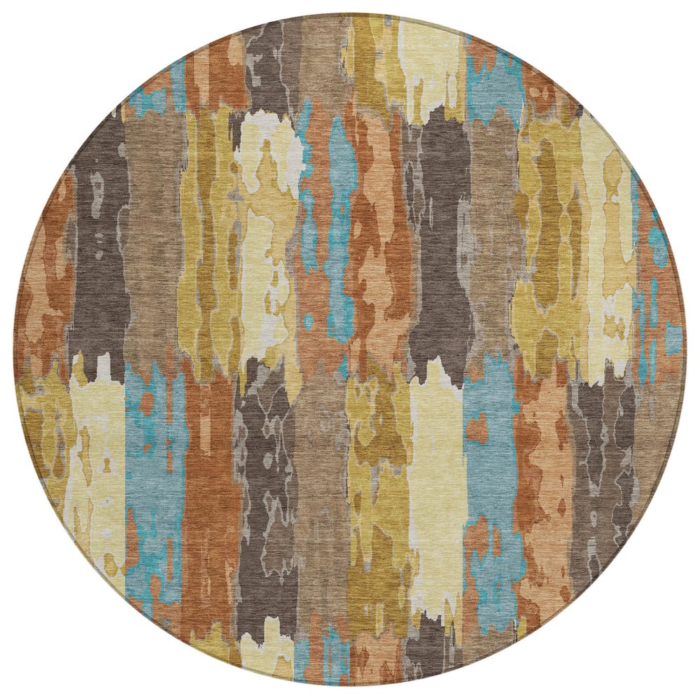 Machine Washable Indoor/Outdoor Chantille ACN2697 Orange 8' x 8' Round Rug. Picture 1