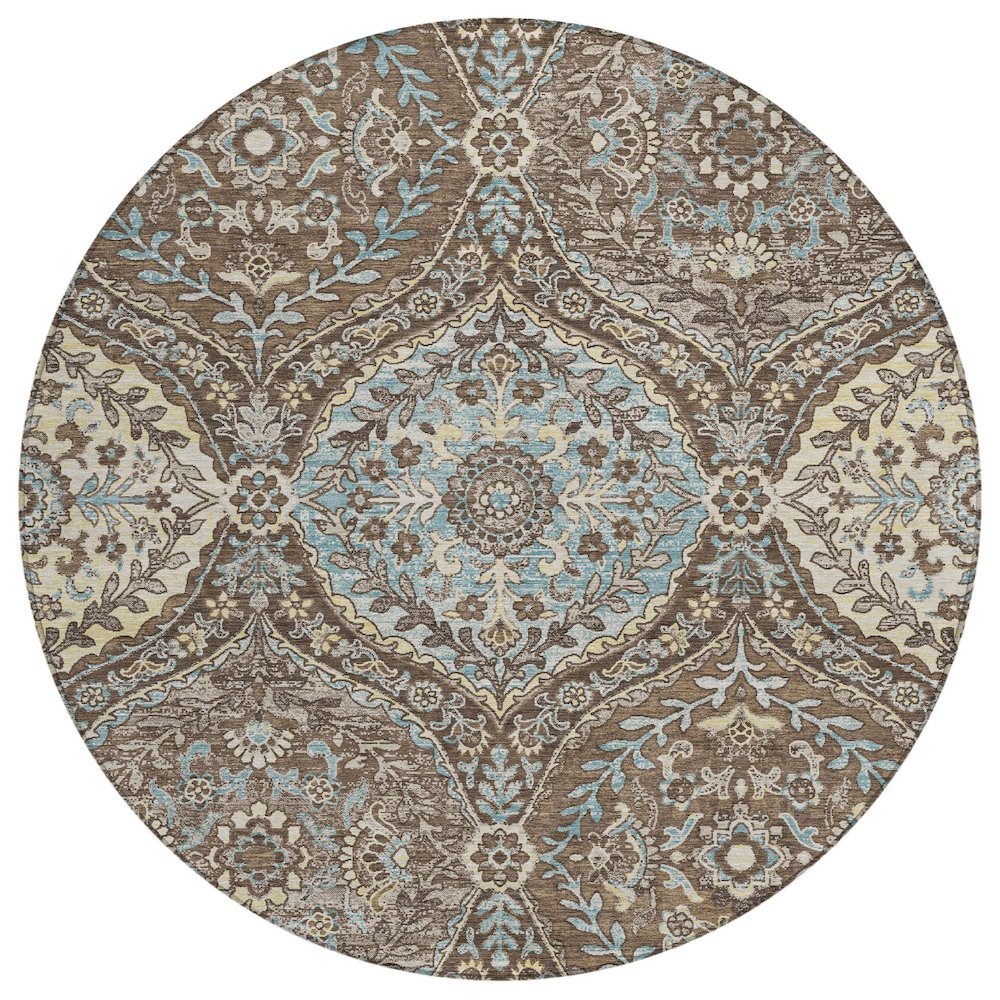 Machine Washable Indoor/Outdoor Chantille ACN2698 Brown 8' x 8' Round Rug. Picture 1