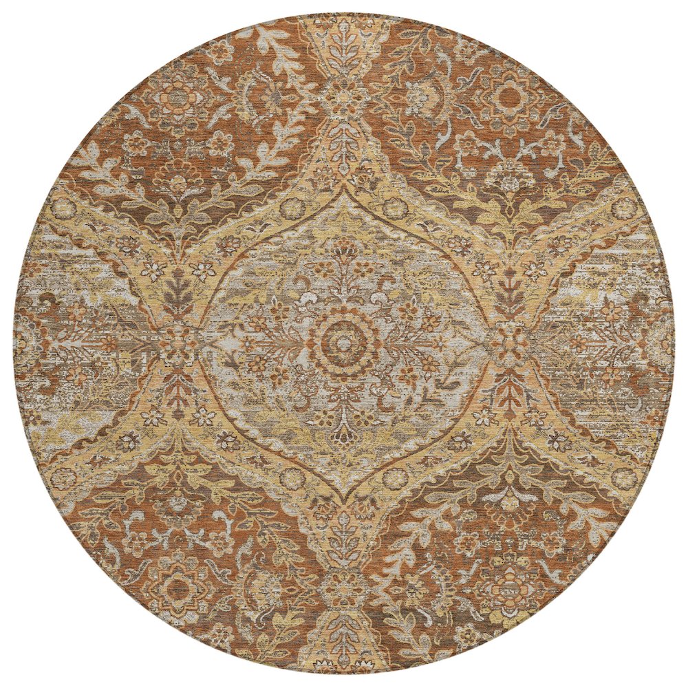 Machine Washable Indoor/Outdoor Chantille ACN2698 Orange 8' x 8' Round Rug. Picture 1