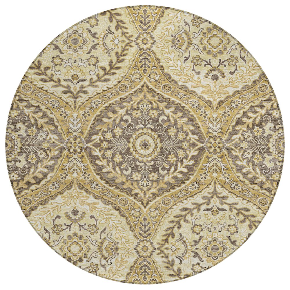 Machine Washable Indoor/Outdoor Chantille ACN2698 Gold 8' x 8' Round Rug. Picture 1