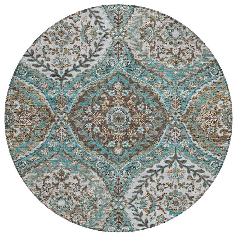 Machine Washable Indoor/Outdoor Chantille ACN2698 Teal 8' x 8' Round Rug. Picture 1