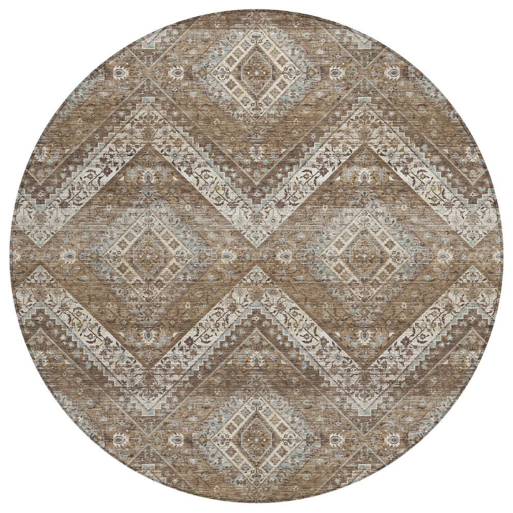 Machine Washable Indoor/Outdoor Chantille ACN2699 Brown 8' x 8' Round Rug. Picture 1