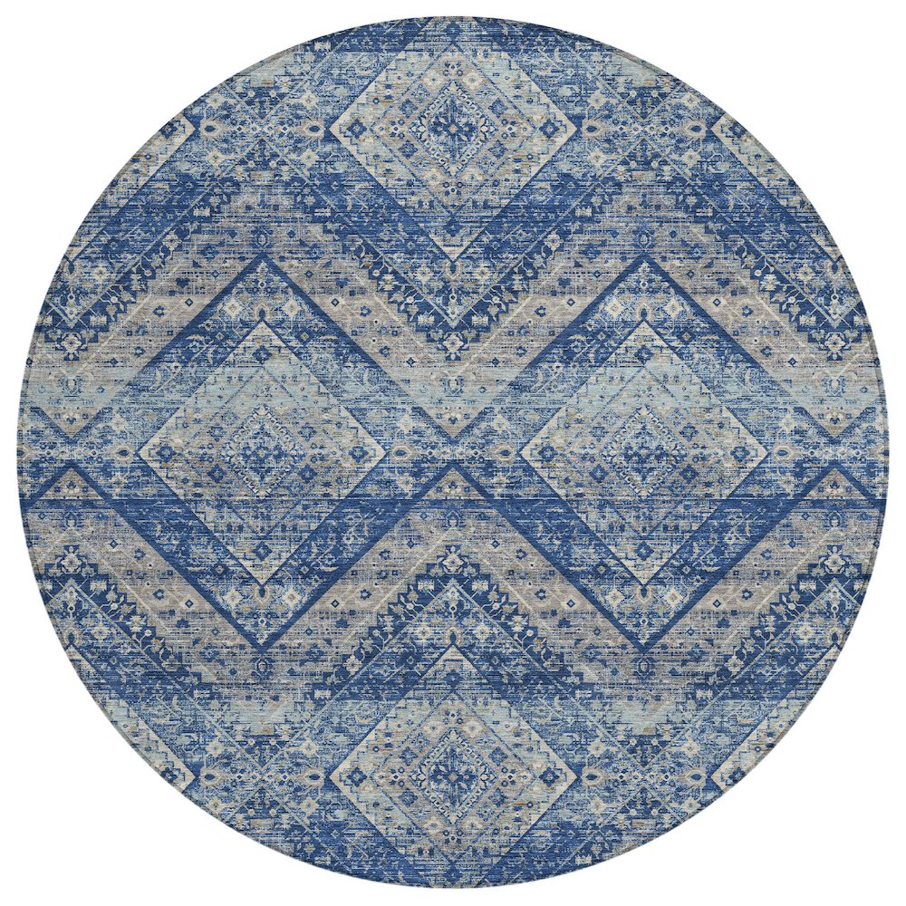 Machine Washable Indoor/Outdoor Chantille ACN2699 Blue 8' x 8' Round Rug. Picture 1