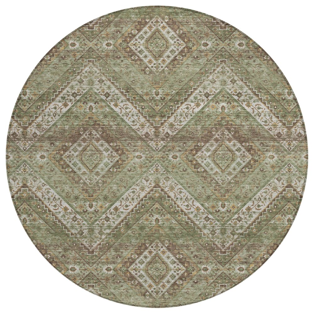 Machine Washable Indoor/Outdoor Chantille ACN2699 Green 8' x 8' Round Rug. Picture 1