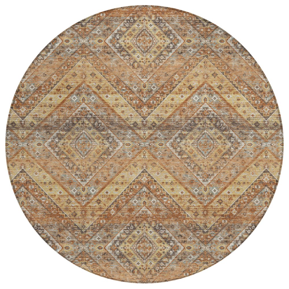 Machine Washable Indoor/Outdoor Chantille ACN2699 Orange 8' x 8' Round Rug. Picture 1