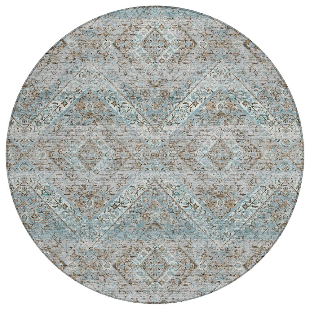 Machine Washable Indoor/Outdoor Chantille ACN2699 Teal 8' x 8' Round Rug. Picture 1