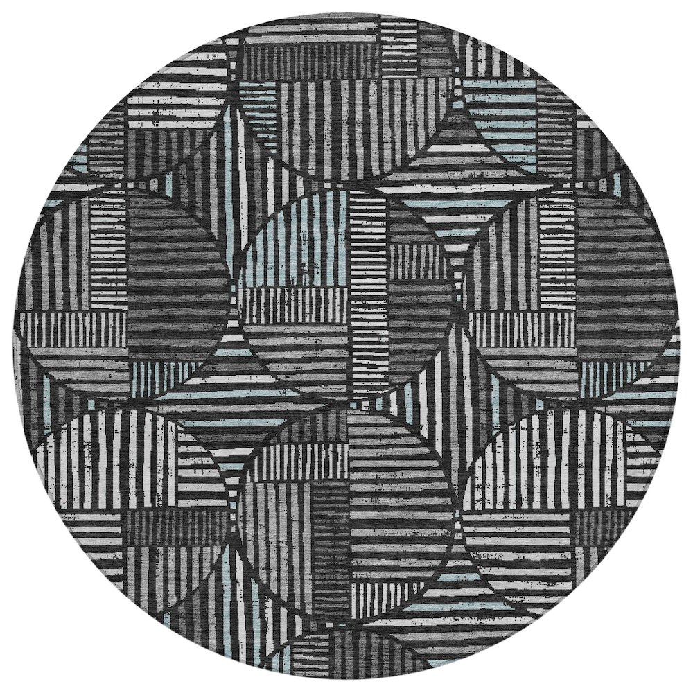 Machine Washable Indoor/Outdoor Chantille ACN2700 Black 8' x 8' Round Rug. Picture 1