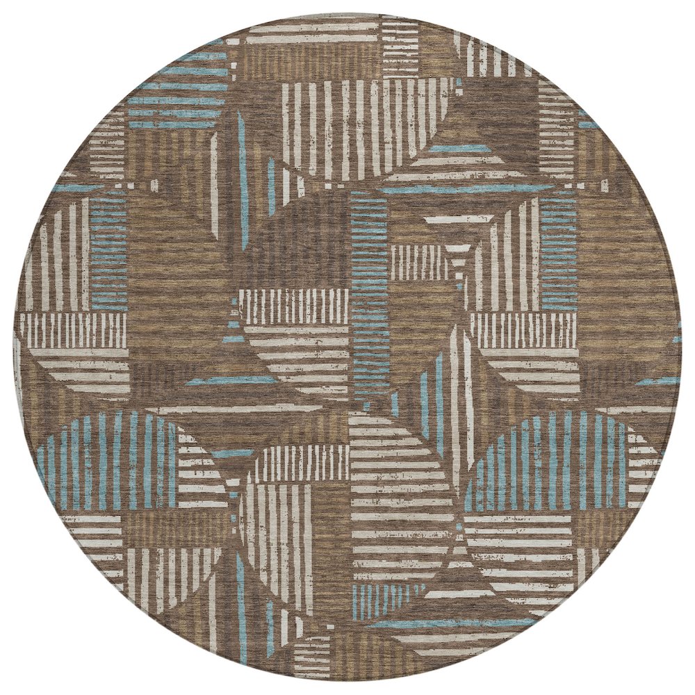 Machine Washable Indoor/Outdoor Chantille ACN2700 Brown 8' x 8' Round Rug. Picture 1