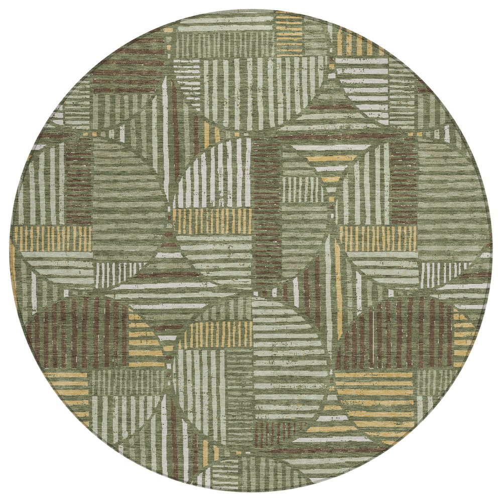Machine Washable Indoor/Outdoor Chantille ACN2700 Green 8' x 8' Round Rug. Picture 1
