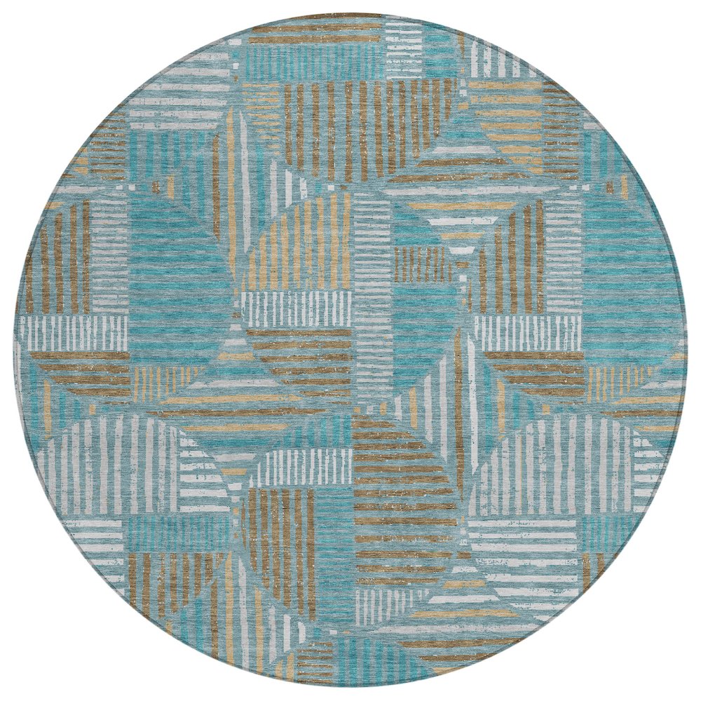 Machine Washable Indoor/Outdoor Chantille ACN2700 Teal 8' x 8' Round Rug. Picture 1
