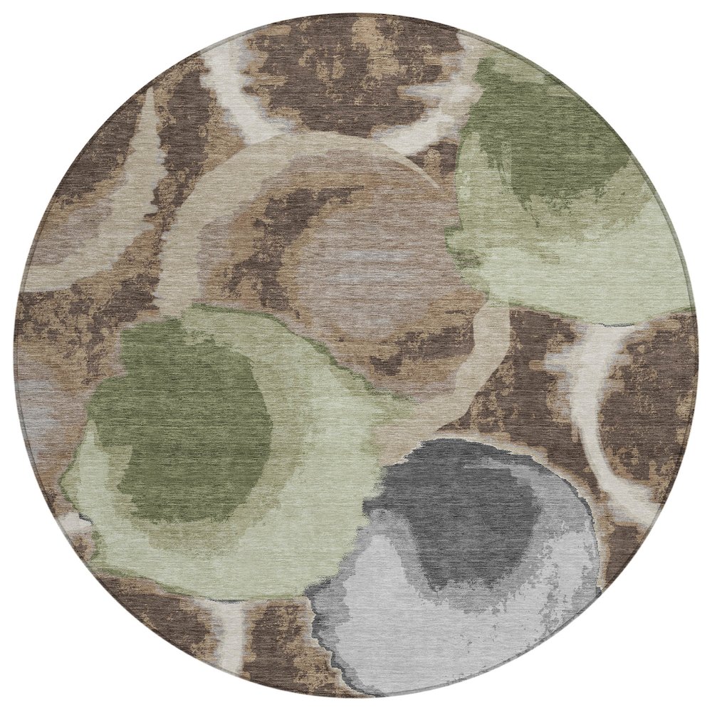 Machine Washable Indoor/Outdoor Chantille ACN2701 Brown 8' x 8' Round Rug. Picture 1