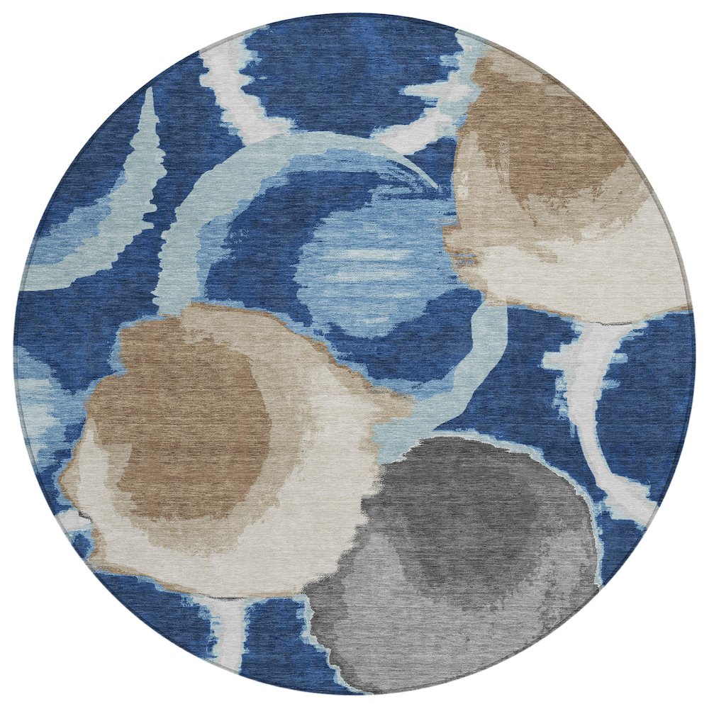Machine Washable Indoor/Outdoor Chantille ACN2701 Blue 8' x 8' Round Rug. Picture 1