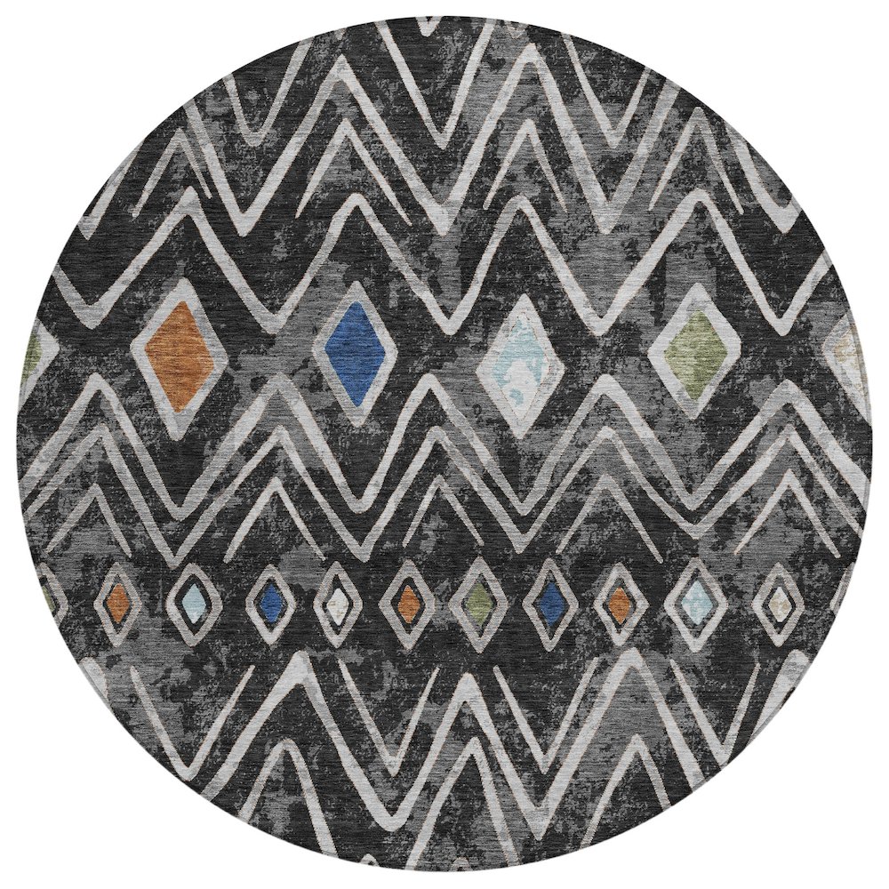Machine Washable Indoor/Outdoor Chantille ACN2702 Black 8' x 8' Round Rug. Picture 1