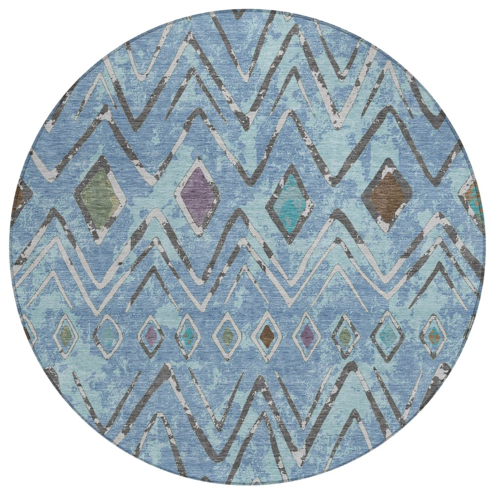Machine Washable Indoor/Outdoor Chantille ACN2702 Blue 8' x 8' Round Rug. Picture 1