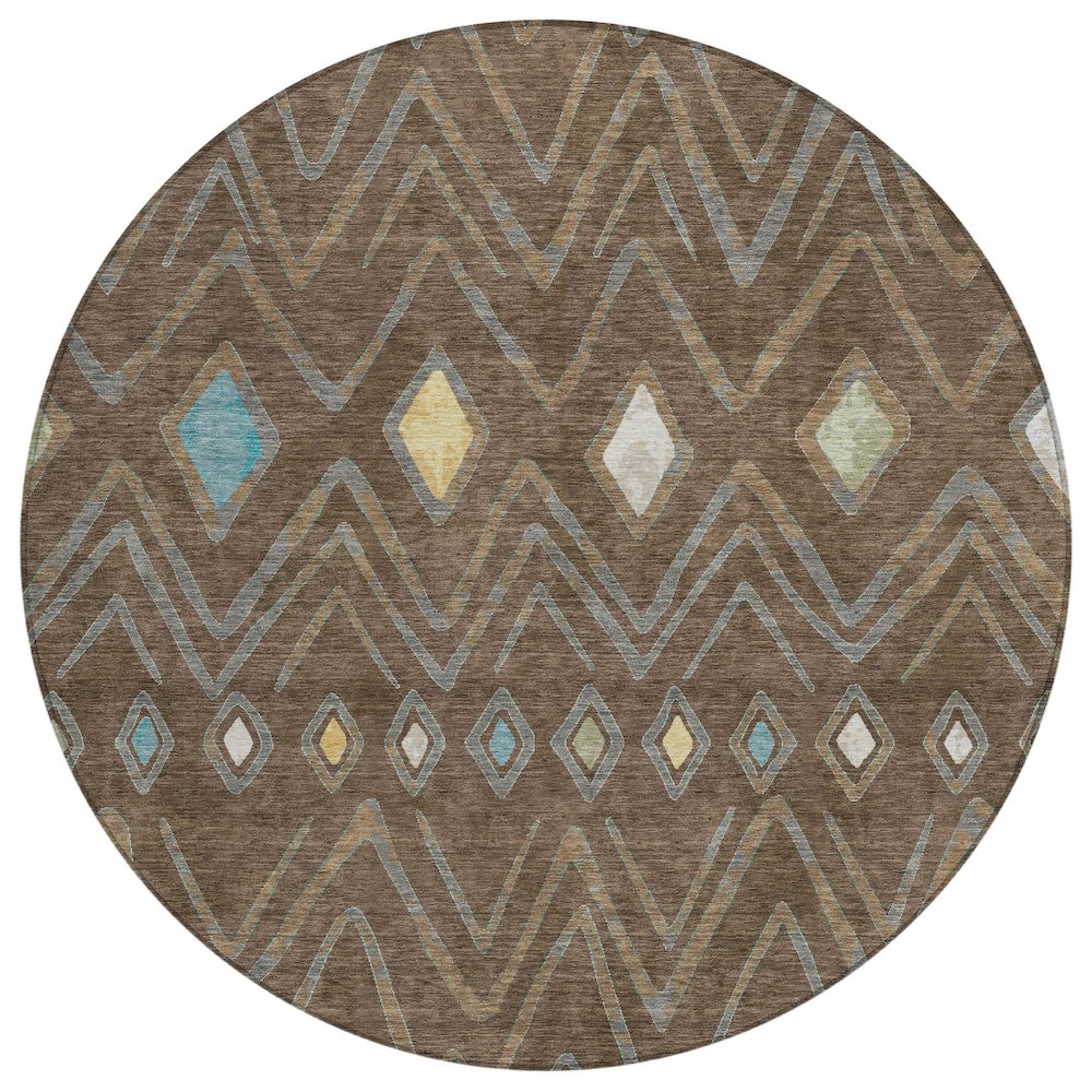 Machine Washable Indoor/Outdoor Chantille ACN2702 Brown 8' x 8' Round Rug. Picture 1