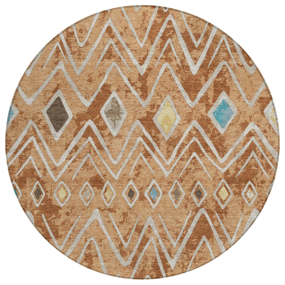 Machine Washable Indoor/Outdoor Chantille ACN2702 Orange 8' x 8' Round Rug. Picture 1