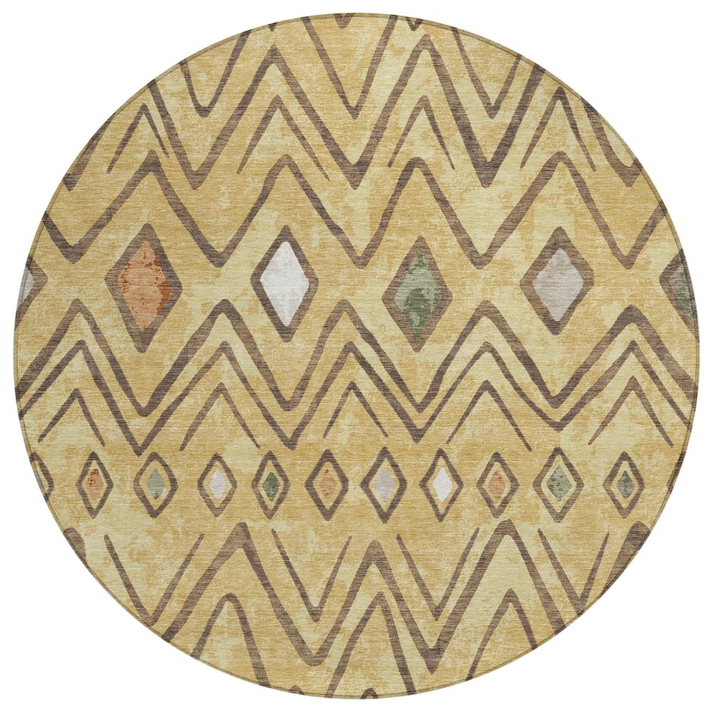 Machine Washable Indoor/Outdoor Chantille ACN2702 Gold 8' x 8' Round Rug. Picture 1