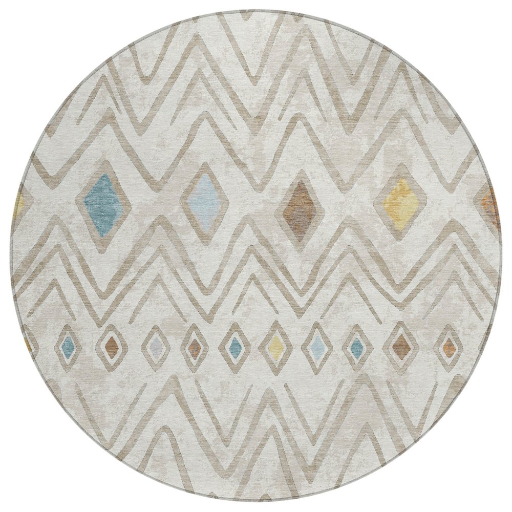 Machine Washable Indoor/Outdoor Chantille ACN2702 Ivory 8' x 8' Round Rug. Picture 1