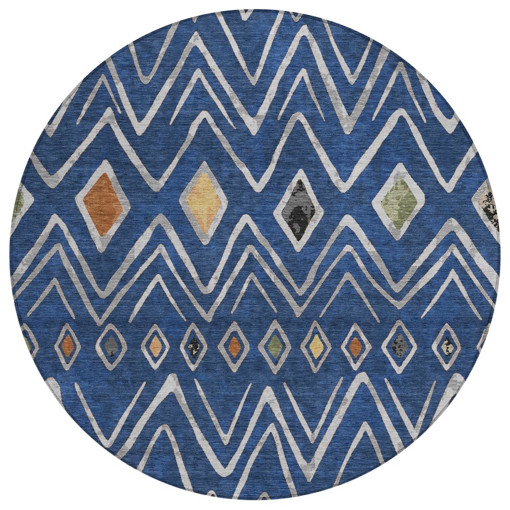 Machine Washable Indoor/Outdoor Chantille ACN2702 Blue 8' x 8' Round Rug. Picture 1