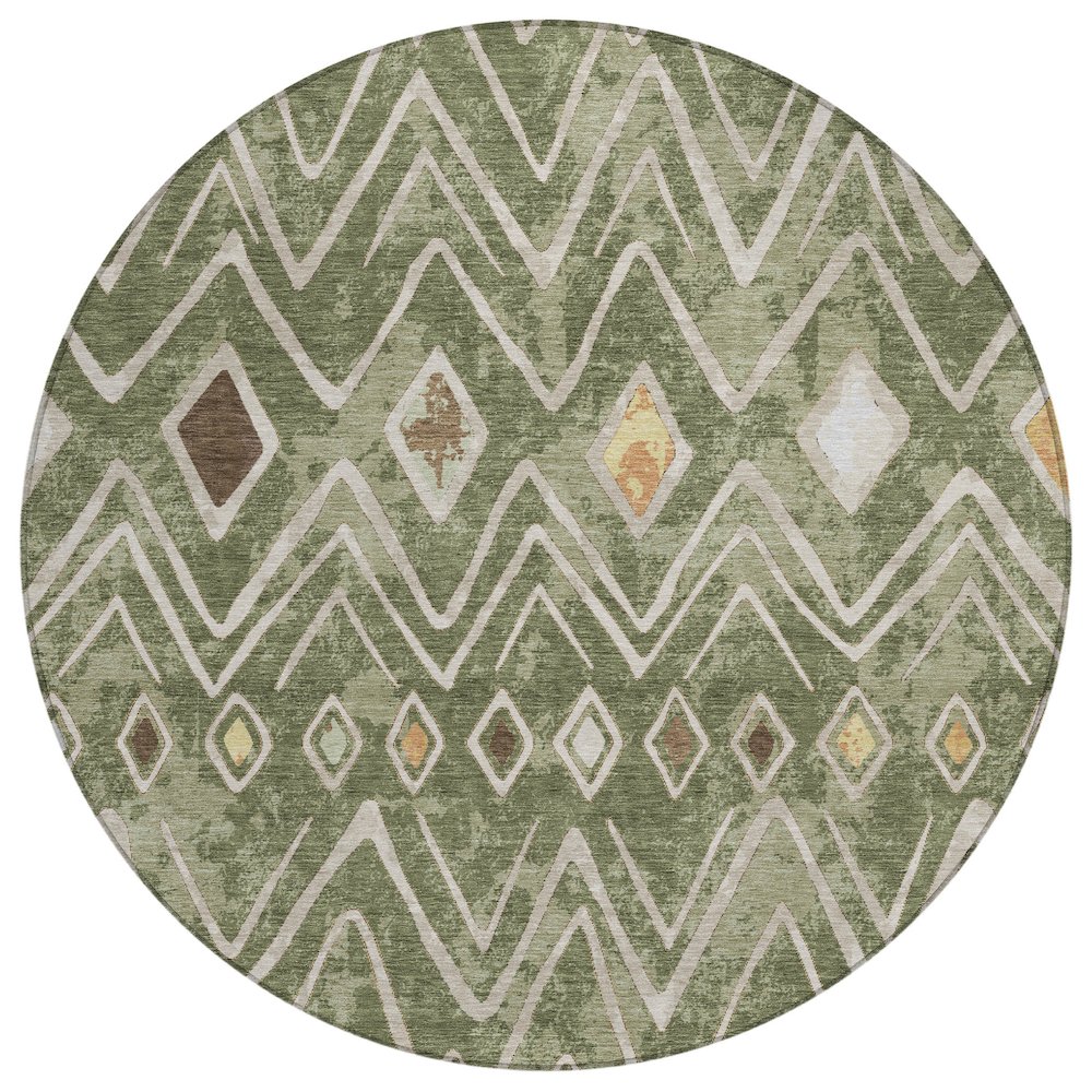 Machine Washable Indoor/Outdoor Chantille ACN2702 Green 8' x 8' Round Rug. Picture 1