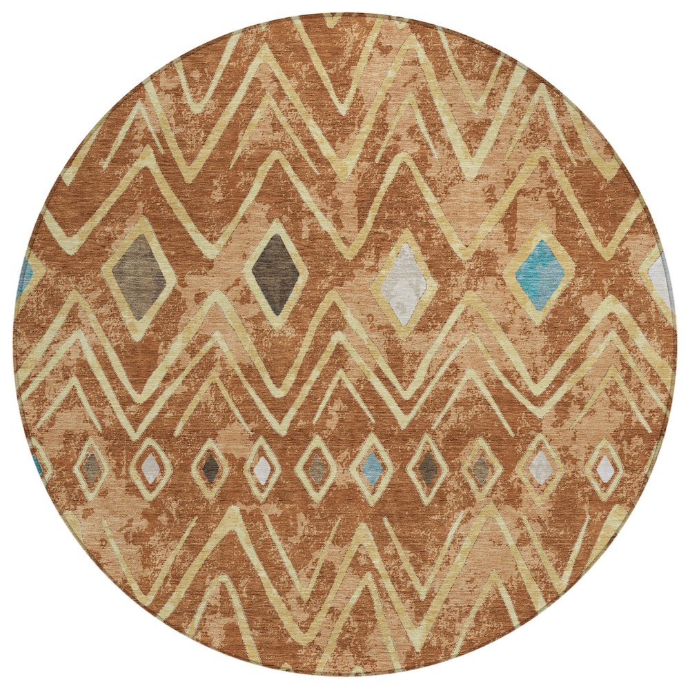 Machine Washable Indoor/Outdoor Chantille ACN2702 Orange 8' x 8' Round Rug. Picture 1