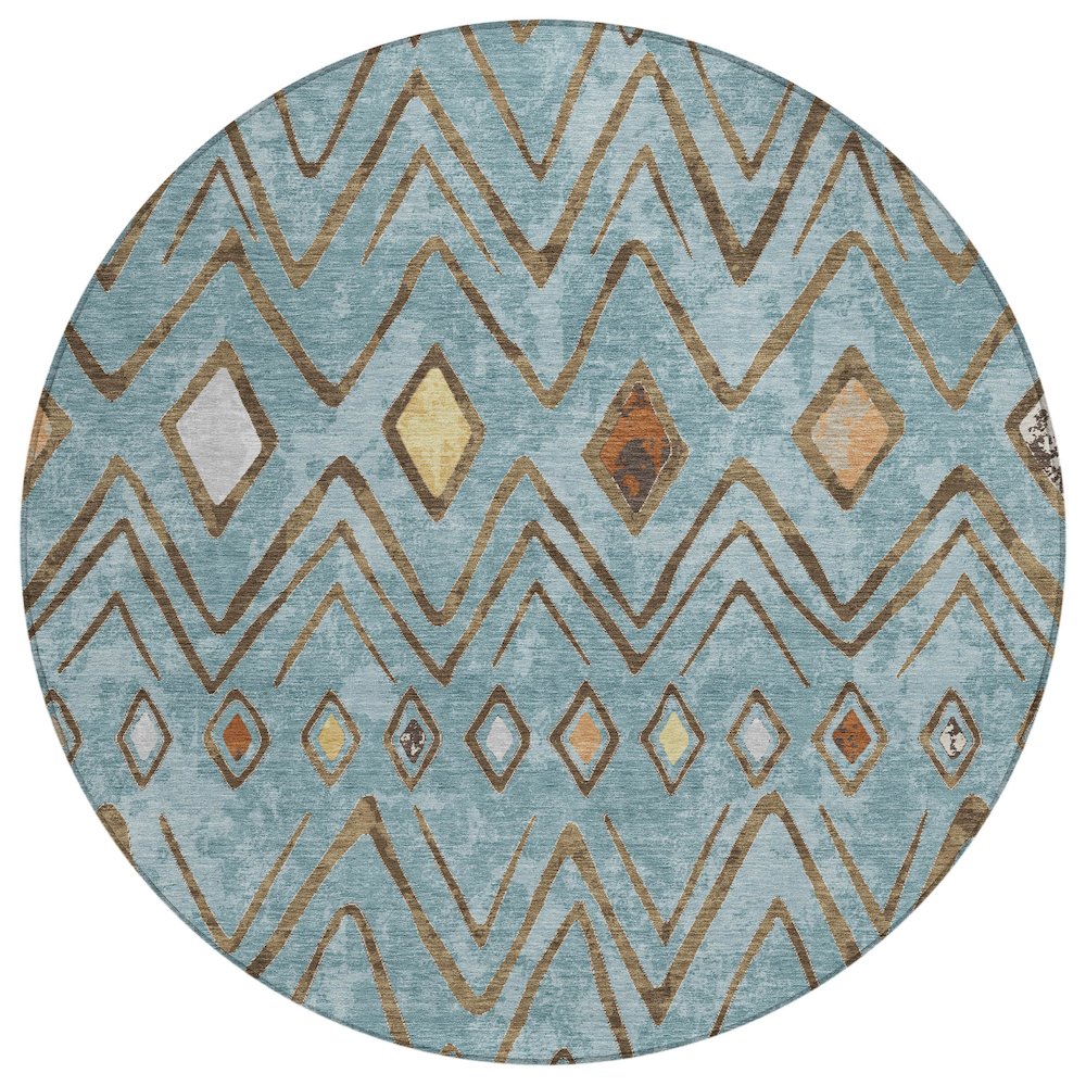 Machine Washable Indoor/Outdoor Chantille ACN2702 Teal 8' x 8' Round Rug. Picture 1