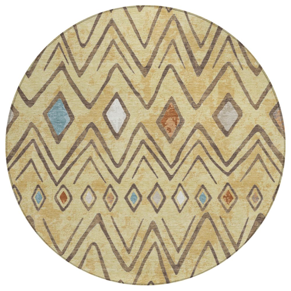 Machine Washable Indoor/Outdoor Chantille ACN2702 Gold 8' x 8' Round Rug. Picture 1