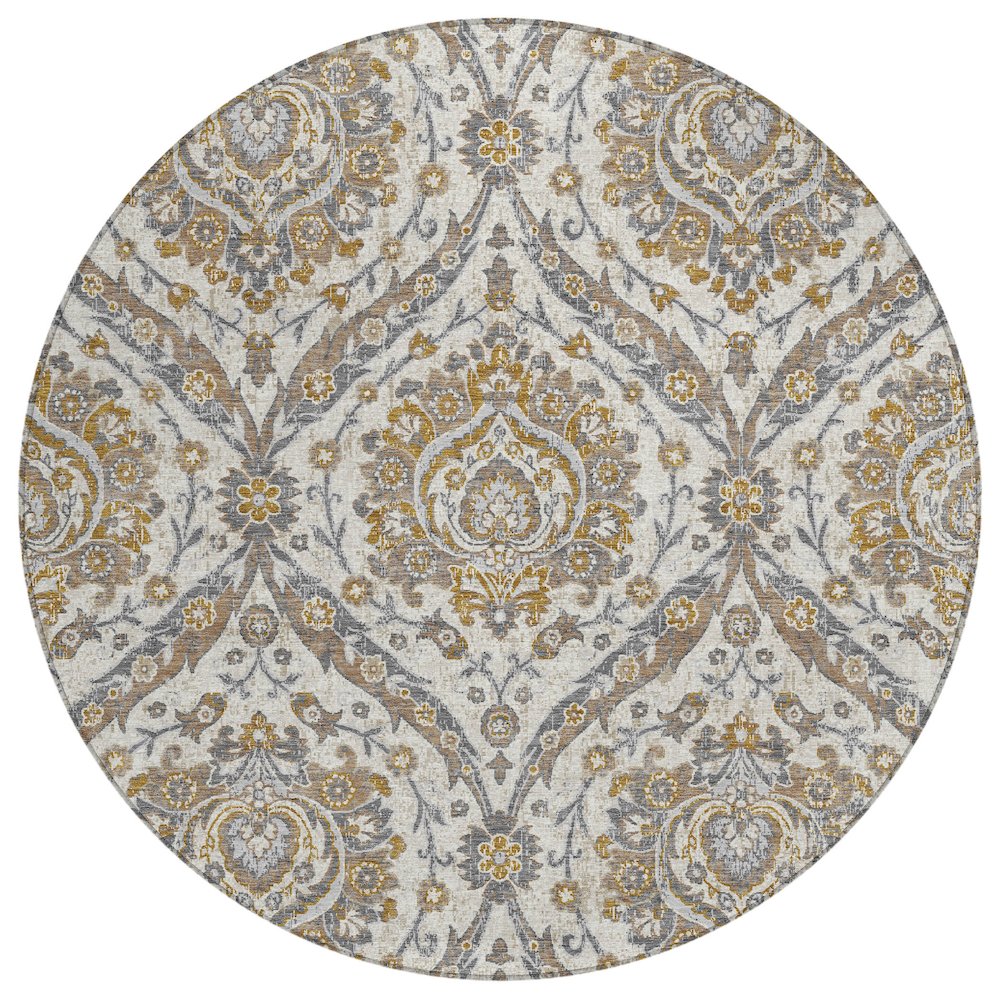 Machine Washable Indoor/Outdoor Chantille ACN2703 Brown 8' x 8' Round Rug. Picture 1