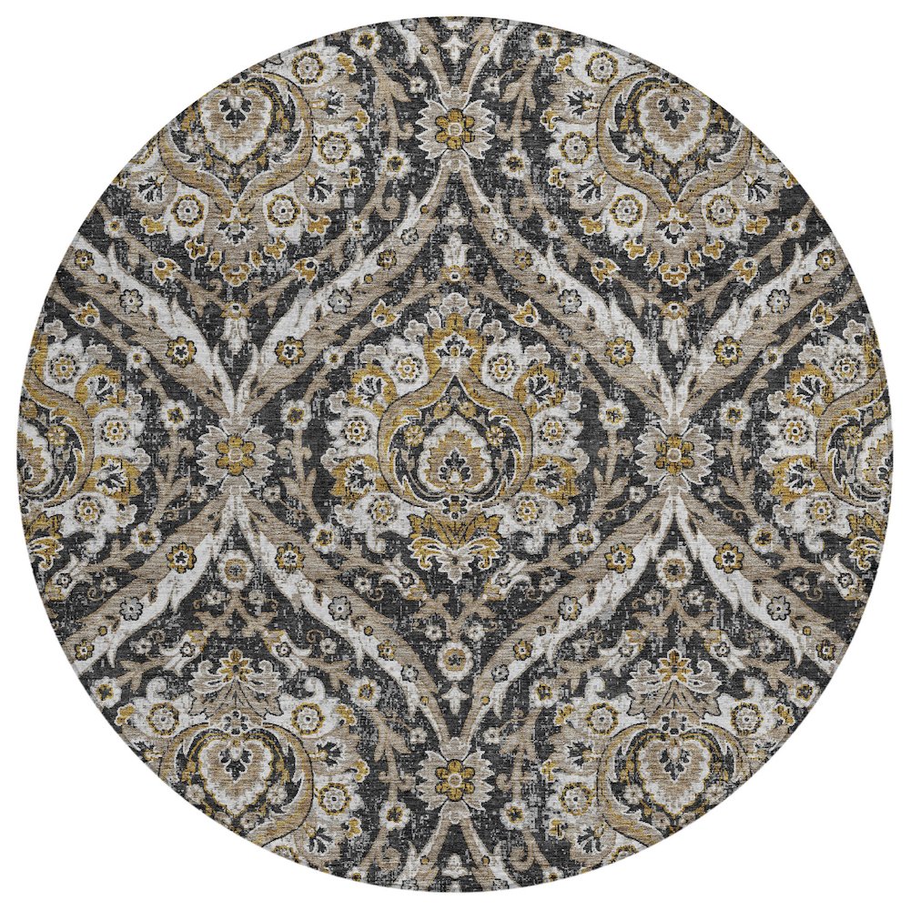 Machine Washable Indoor/Outdoor Chantille ACN2703 Black 8' x 8' Round Rug. Picture 1