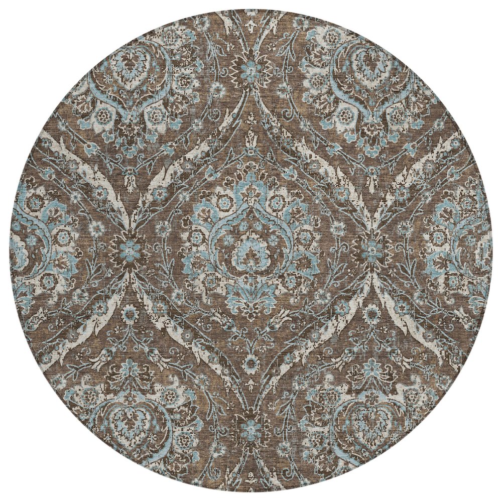 Machine Washable Indoor/Outdoor Chantille ACN2703 Brown 8' x 8' Round Rug. Picture 1