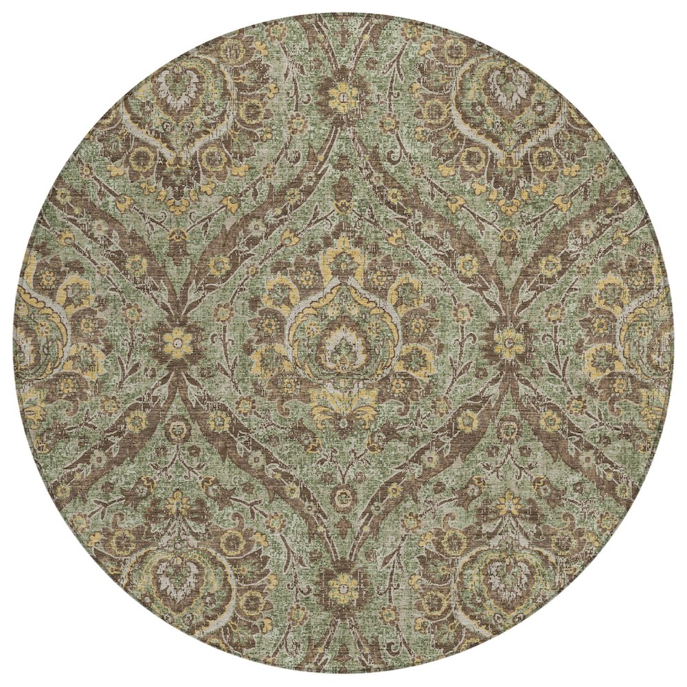 Machine Washable Indoor/Outdoor Chantille ACN2703 Green 8' x 8' Round Rug. Picture 1