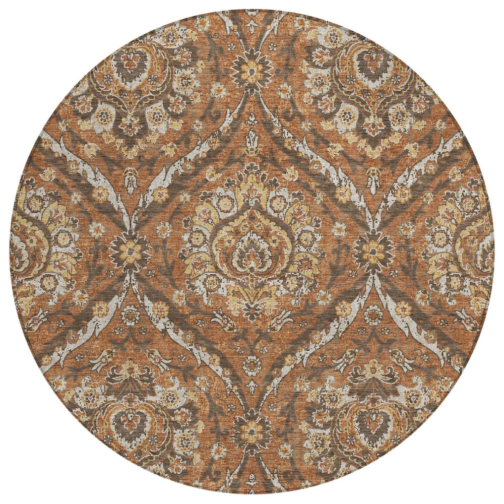 Machine Washable Indoor/Outdoor Chantille ACN2703 Orange 8' x 8' Round Rug. Picture 1