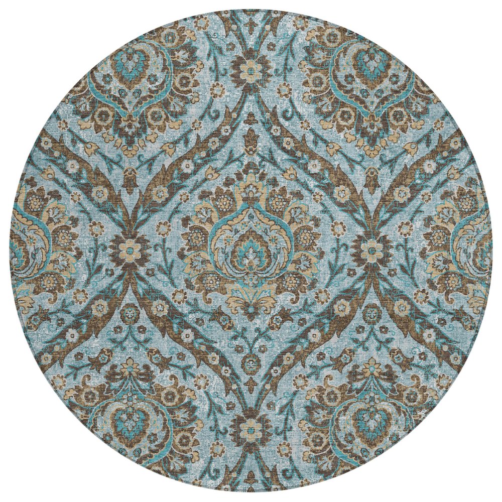 Machine Washable Indoor/Outdoor Chantille ACN2703 Teal 8' x 8' Round Rug. Picture 1
