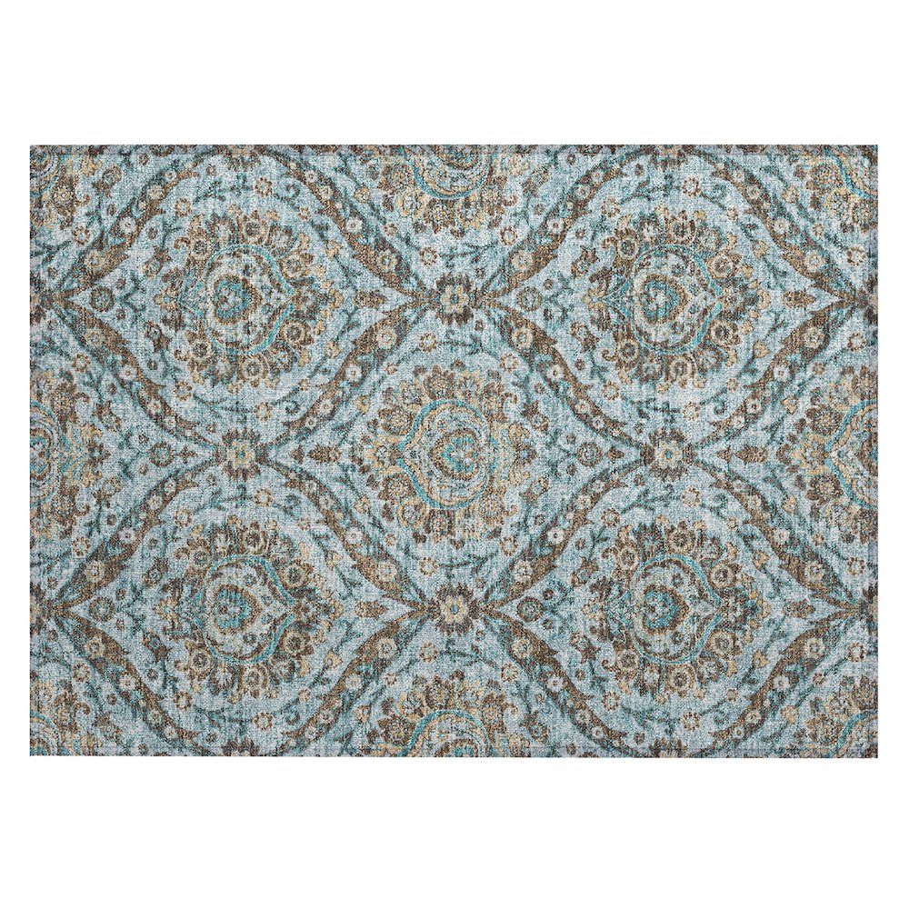 Machine Washable Indoor/Outdoor Chantille ACN2703 Teal 1'8" x 2'6" Rug. Picture 1
