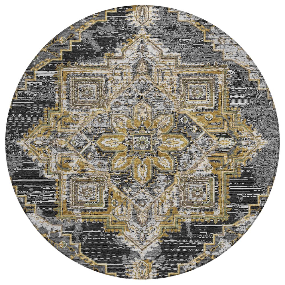 Machine Washable Indoor/Outdoor Chantille ACN2704 Black 8' x 8' Round Rug. Picture 1
