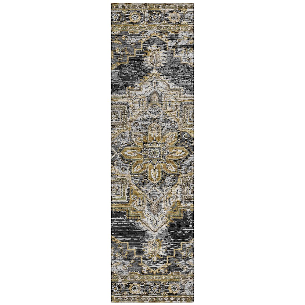 Machine Washable Indoor/Outdoor Chantille ACN2704 Black 2'3" x 7'6" Runner Rug. Picture 1